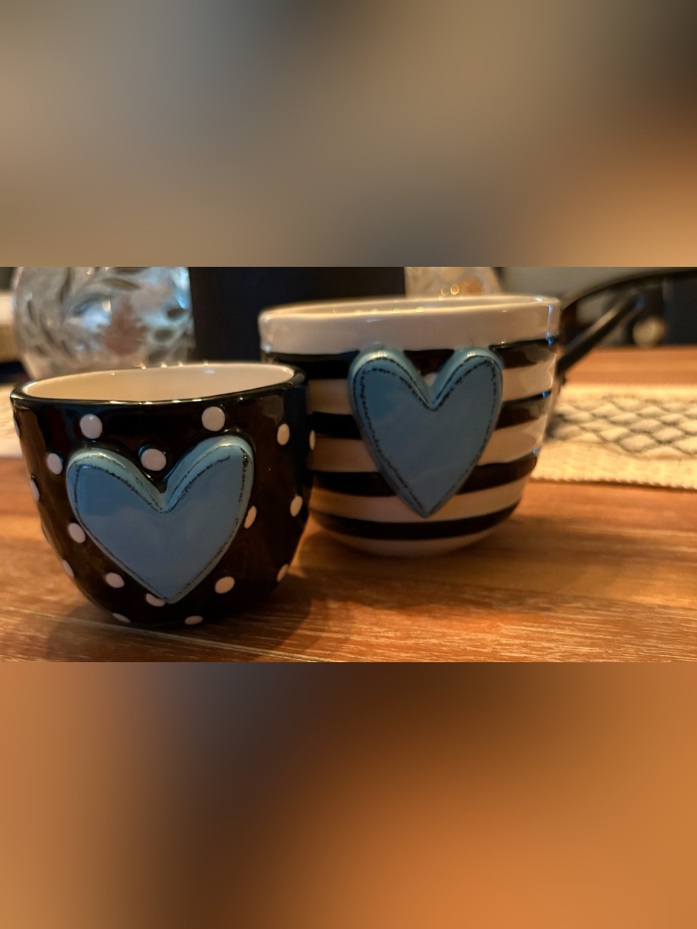 Demdaco Black & White Small Ceramic Heart Bowl Set with Blue Accents